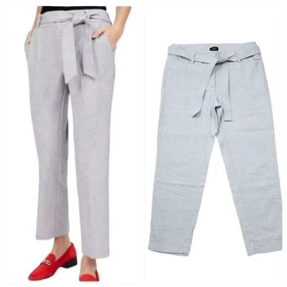 Ann Taylor Loft Petites Linen Blend Tie Belt Crop Trousers in Gray Size 4P - Picture 1 of 9